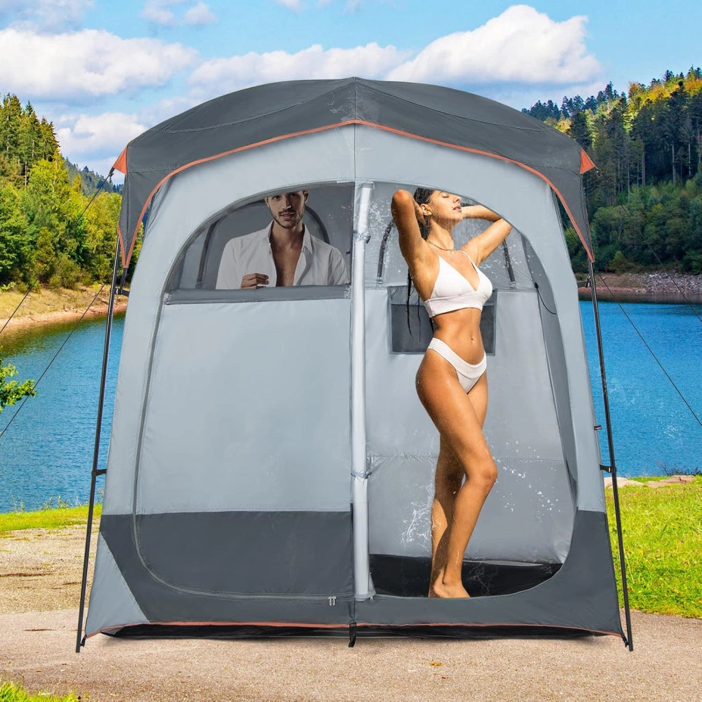 Tenda da campeggio per doccia per 2 persone, spogliatoio con sacchetto di trasporto e copertura antipioggia rimovibile, tenda per servizi igienici, spogliatoio per esterni, 210 x 106 x 210