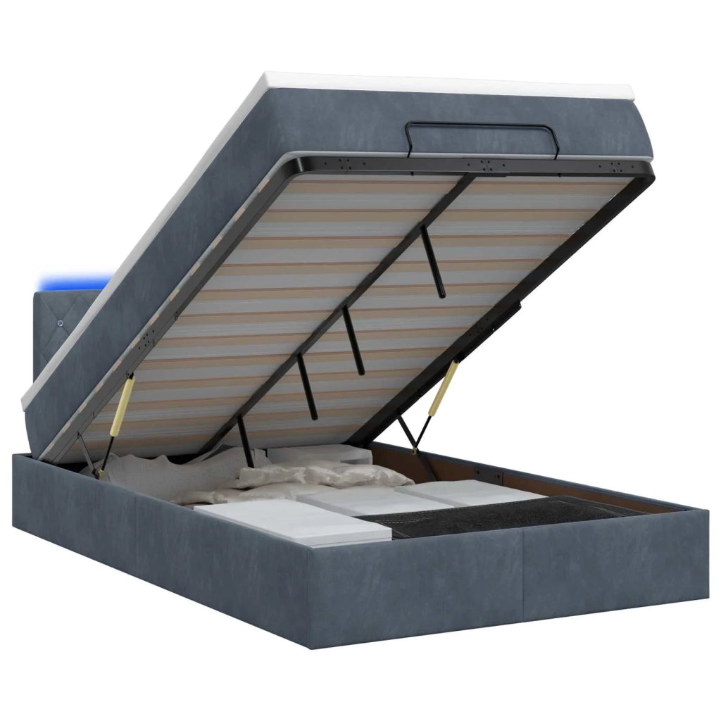 Letto Ottomano con Materasso e LED Grigio Scuro 120 x 190 cm 3458218