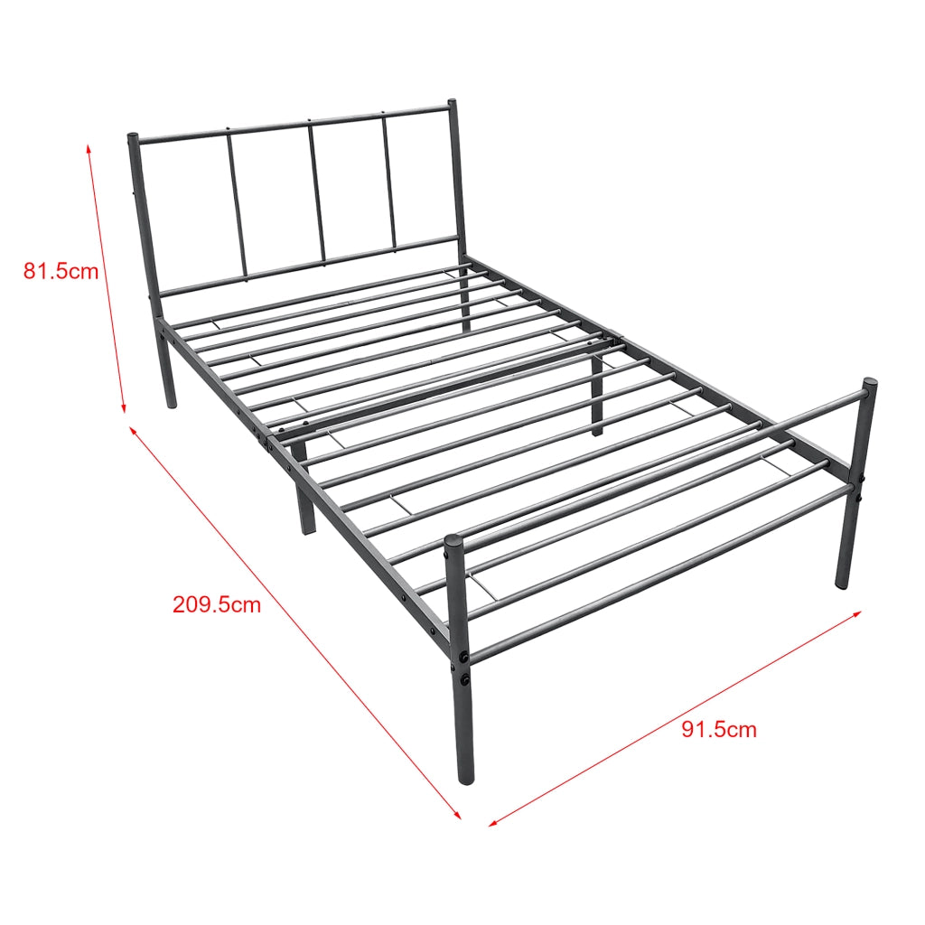 Struttura Letto in Metallo con Testiera e Pediera con Materasso a Schiuma Fredda 90 x 200 cm Letto Singolo per Adulti/Ragazzi - Grigio Scuro