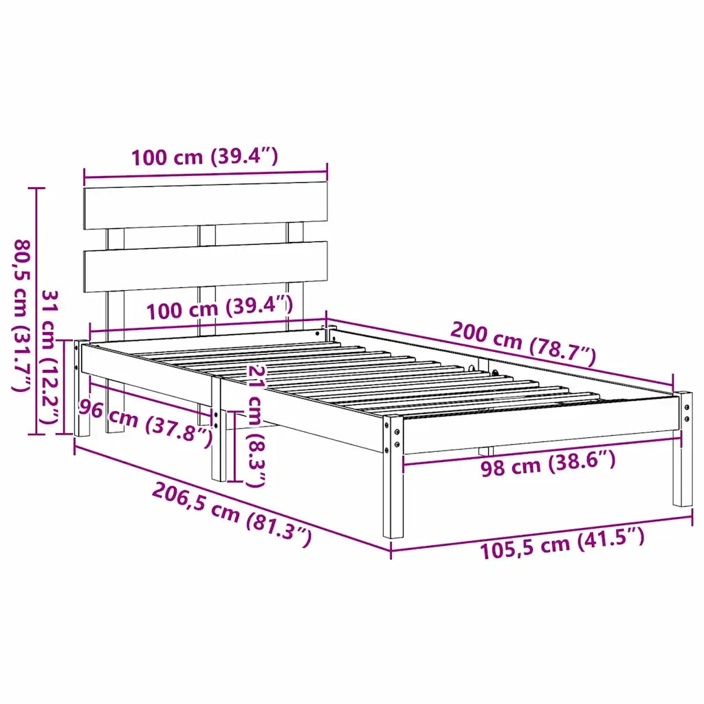 Struttura del letto Bianco 100 x 200 cm Legno massello di pino 872141