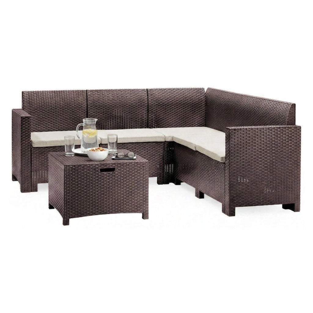 Salottino da esterno Somnus, Set da giardino con cuscini, Salottino  effetto rattan, 100% Made in Italy, Marrone