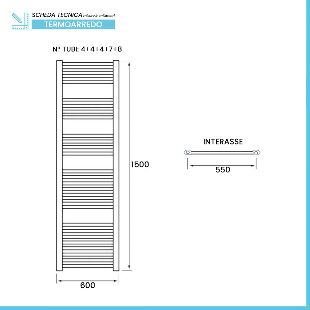 Termoarredo bagno scaldasalviette bianco L 60x150 interasse 55 cm Opera