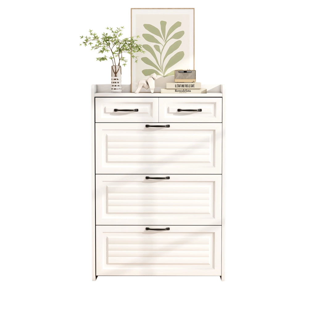 Scarpiera con 3 Ante e 2 Cassetti in Legno ¨C MINIMAL ¨C Bianco, 80x23.5x131 cm