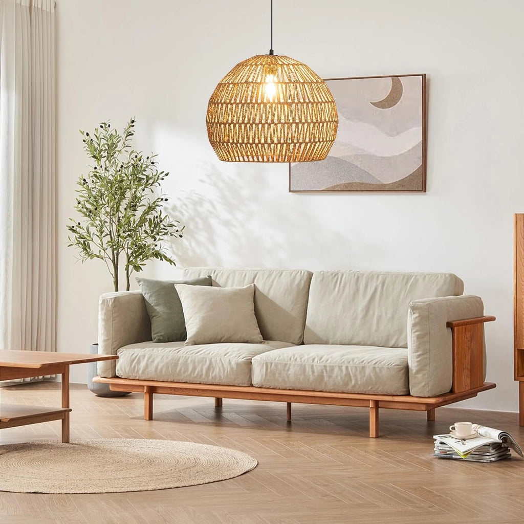 Lampada a Sospensione, Lampadario Moderno con Struttura in Metallo e Cupola in Carta, Luce con Altezza Regolabile per Cucina, Camera da Letto e Soggiorno, 43 x 43 x 34 cm (Marrone)