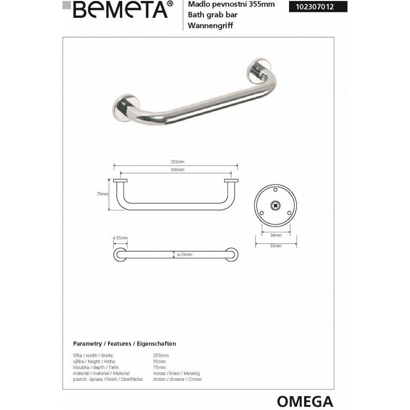 Maniglione doccia OMEGA Ottone Cromato 35,5x5,5x7,5cm