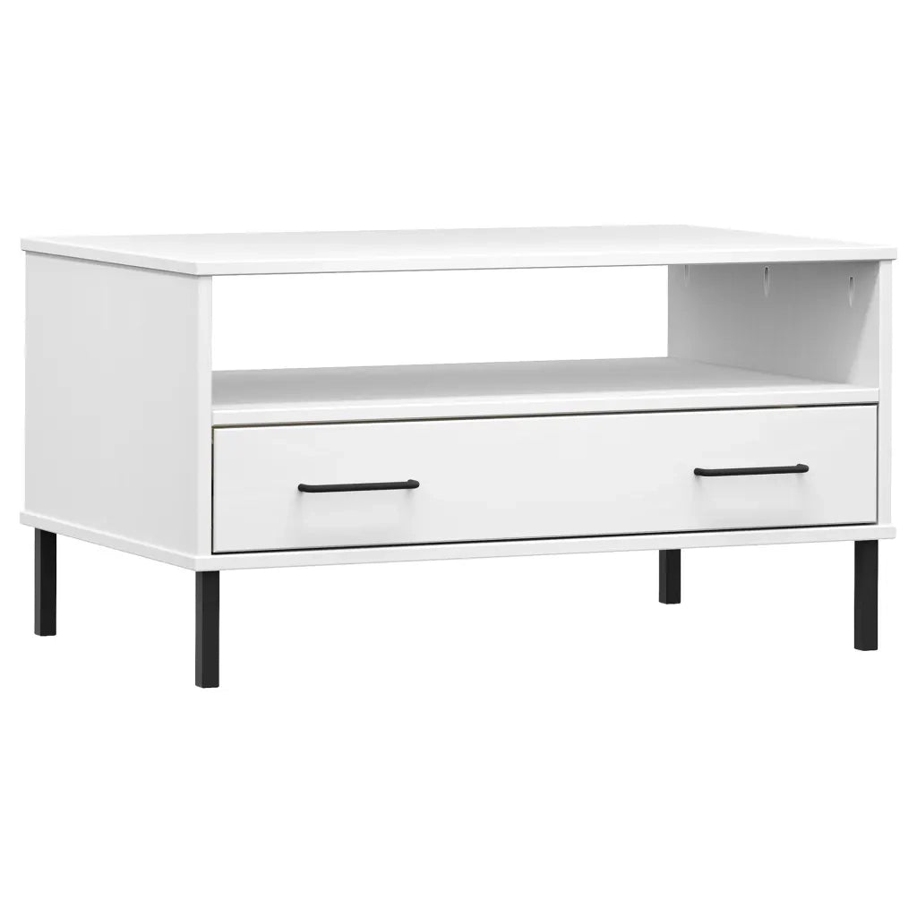 Tavolino-Tavolino da soggiorno-Tavolo Gambe Metallo Bianco 85x50x45 cm Legno Massello OSLO