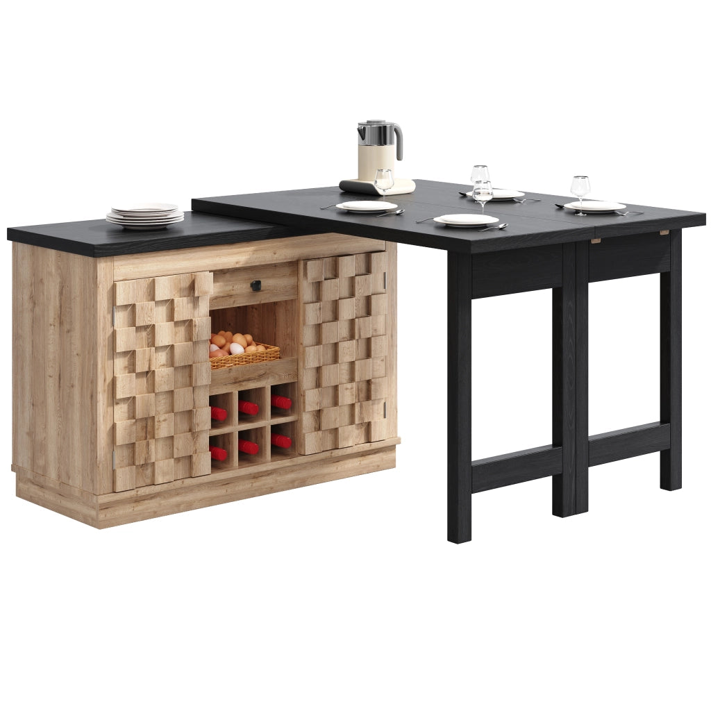 Credenza da cucina girevole 360° con 2 piani; 1 cassetto; portabottiglie rimovibile; per cucina; 120-197 × 40 × 74.2 cm