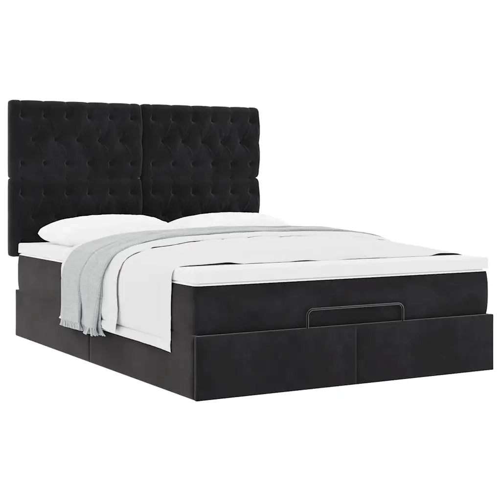 Struttura Letto Pouf con Materassi Nero 140x200 cm in Velluto 3313549