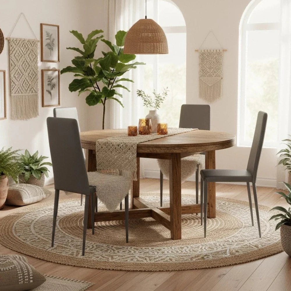Set di 4 sedie da pranzo impilabili in similpelle grigio chiaro Arianna con struttura in metallo facili da pulire | Duzzle