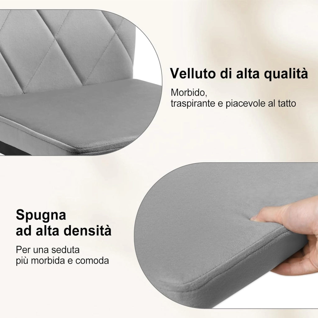 Set di 4 Sedie per Sala da Pranzo, Sedie da Cucina con Schienale Alto, con Gambe in Metallo e Rivestimento in Velluto, Grigio Scuro, BH379dgr-4