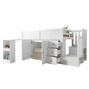 LETTO a soppalco con scrivania estraibile, armadio, cassetto, scala, 90x200 cm, bianco