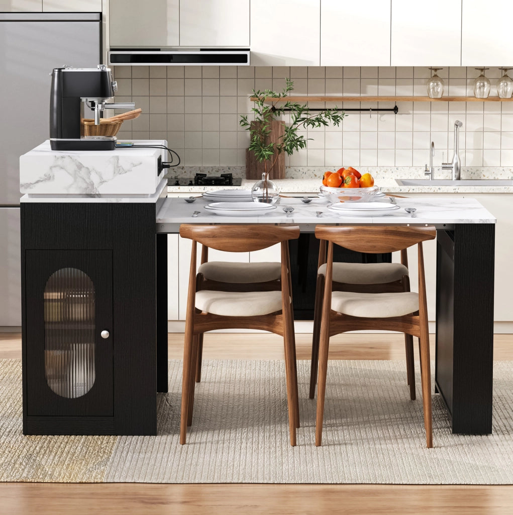 Tavolo allungabile 83x46~146.5x96 cm con piano pieghevole in MDF e vetro nero