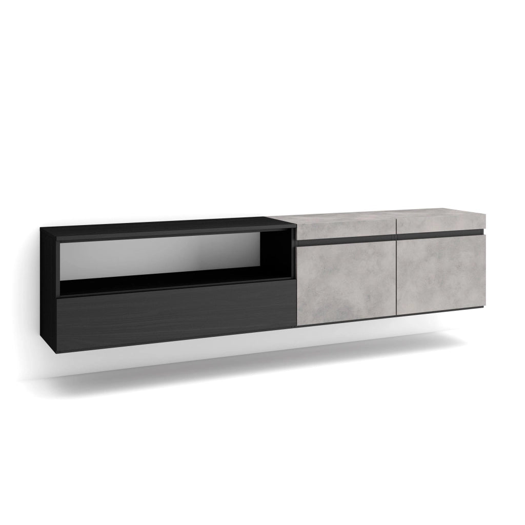 Mobile TV, 200x35x45cm, soggiorno, Per TV fino a 80", da appendere, grigio cemento RF2234
