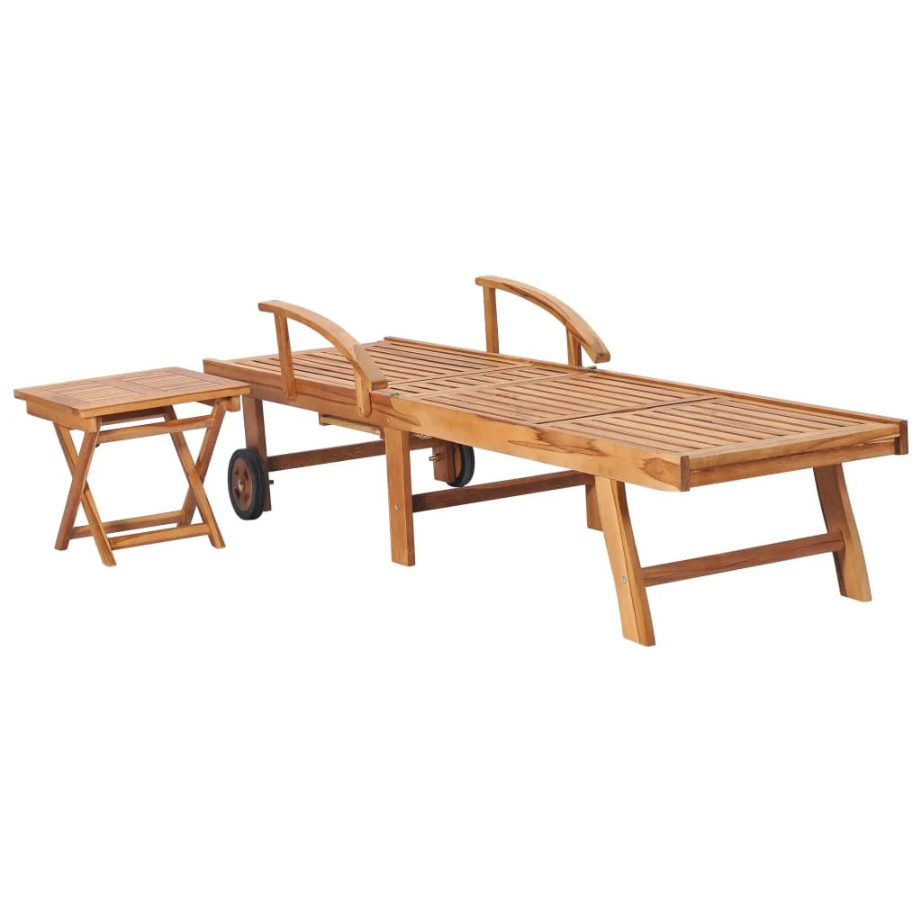 Set di 2 lettini prendisole sedie a sdraio lettini prendisole aiuole da giardino mobili da giardino con tavolo in legno massello di teak 02_0012079