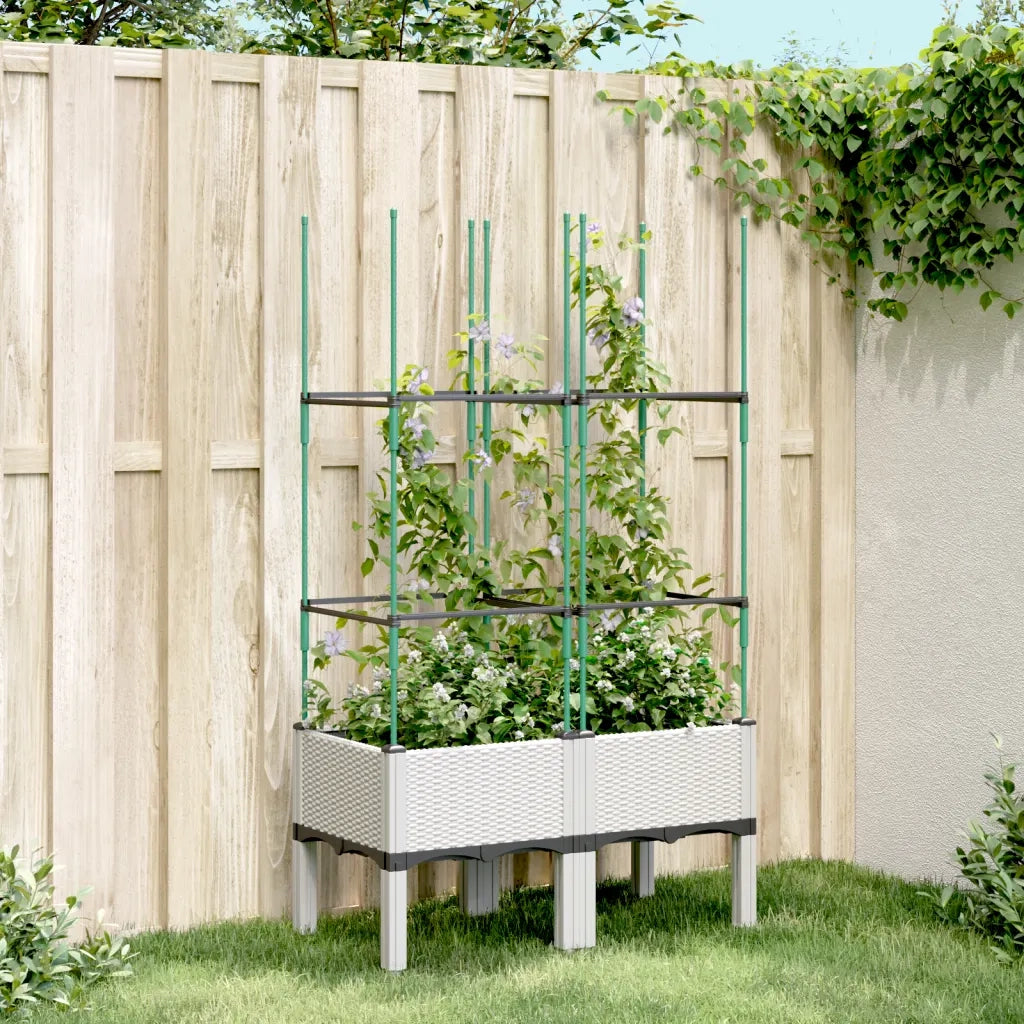 Fioriera da Giardino con Graticcio-Vaso da Esterno-Fioriera con Griglia Bianco 80x40x142,5 cm PP