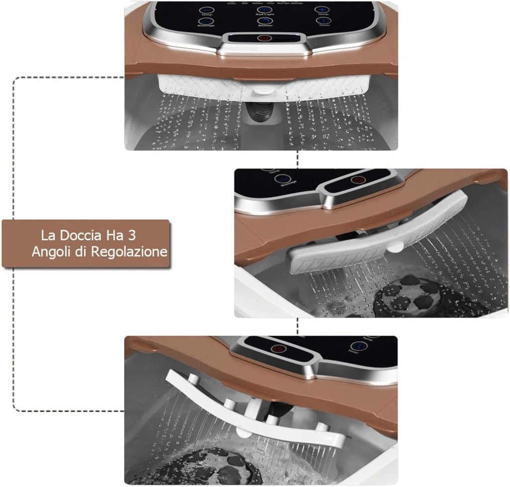 Idromassaggio per Piedi, Pediluvio Massaggiatore Plantare Massaggio Shiatsu, con Funzione Calore Timer e Rulli Luce a Infrarossi, Idromassaggiatore 15L (Marrone)