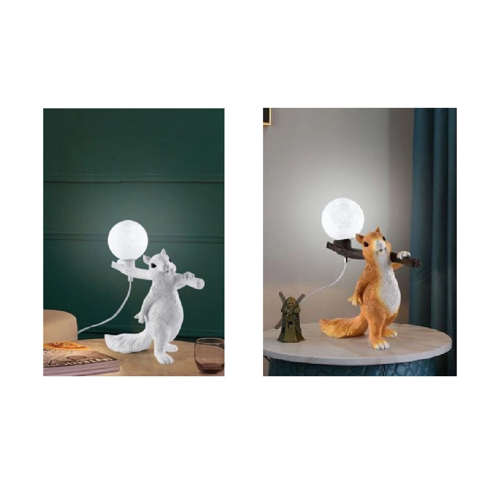 Trade Shop - Lampada Da Tavolo Decorativa A Forma Di Scoiattolo In Resina Lume Moderno G9 D06 -