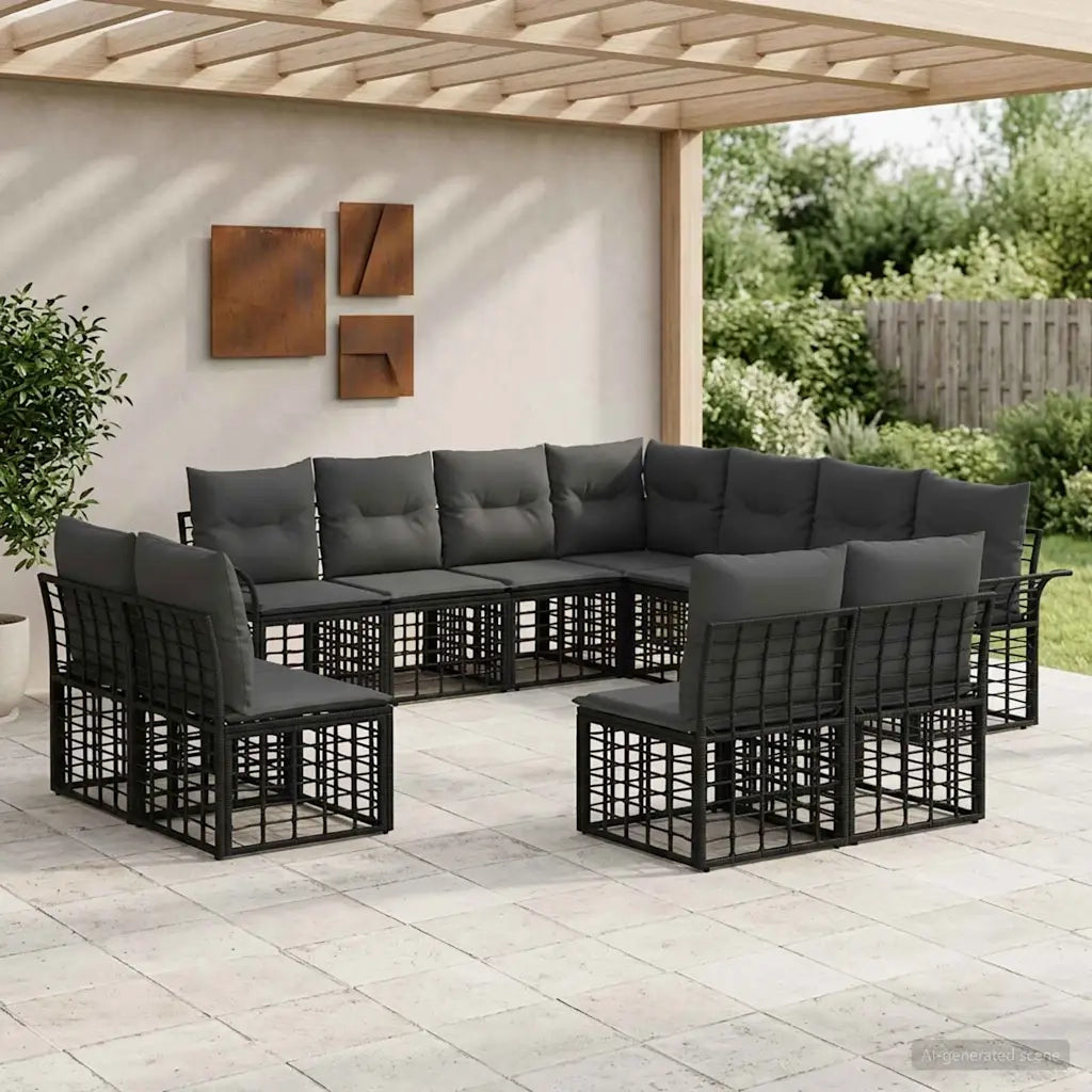 Set di divani da esterno 11 pcs Nero e Grigio scuro Poliestere 3437711