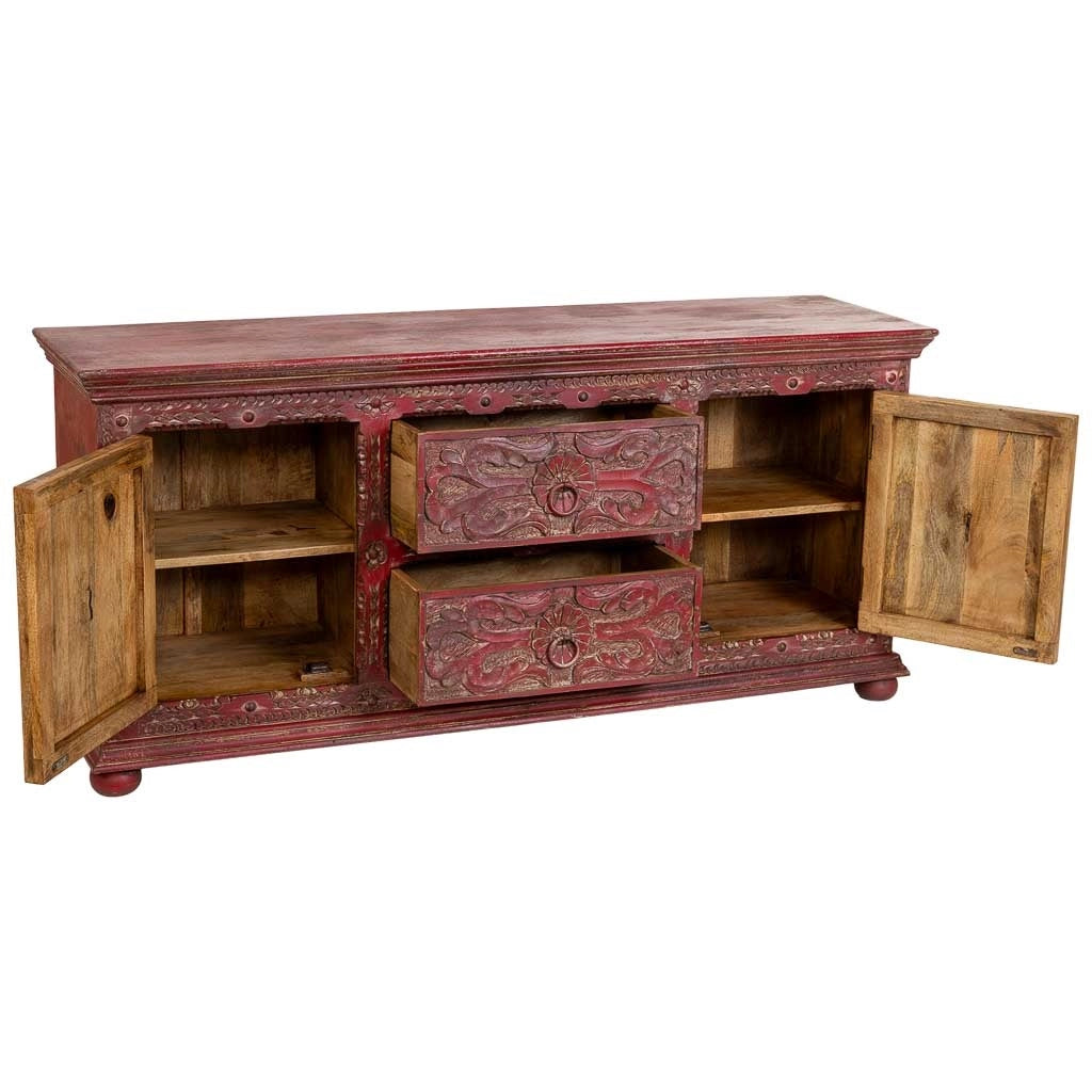 Credenza artigianale in legno rosso 165x45x76h cm