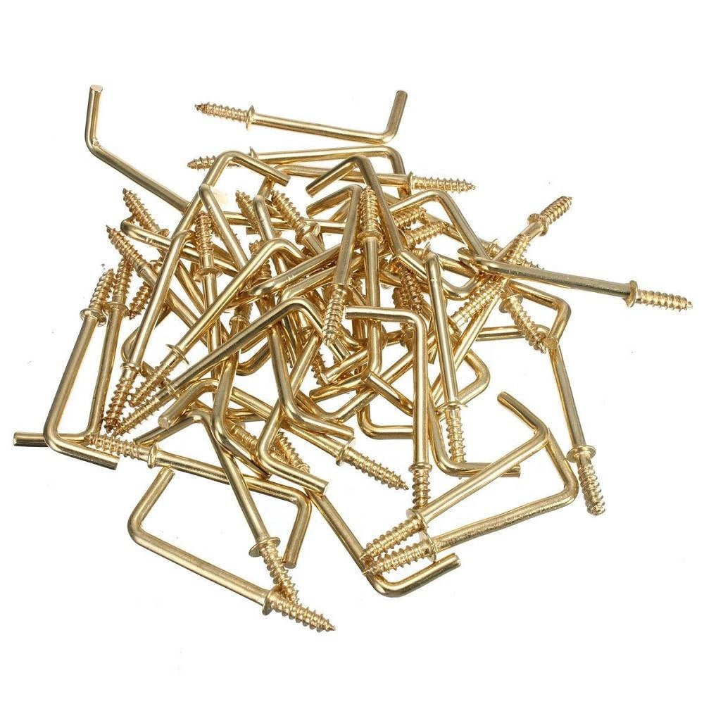 Trade Shop - Set 22 Pezzi Ganci Gancio A Vite Con Filettatura Dorati 1/2" Minuteria Accessori -