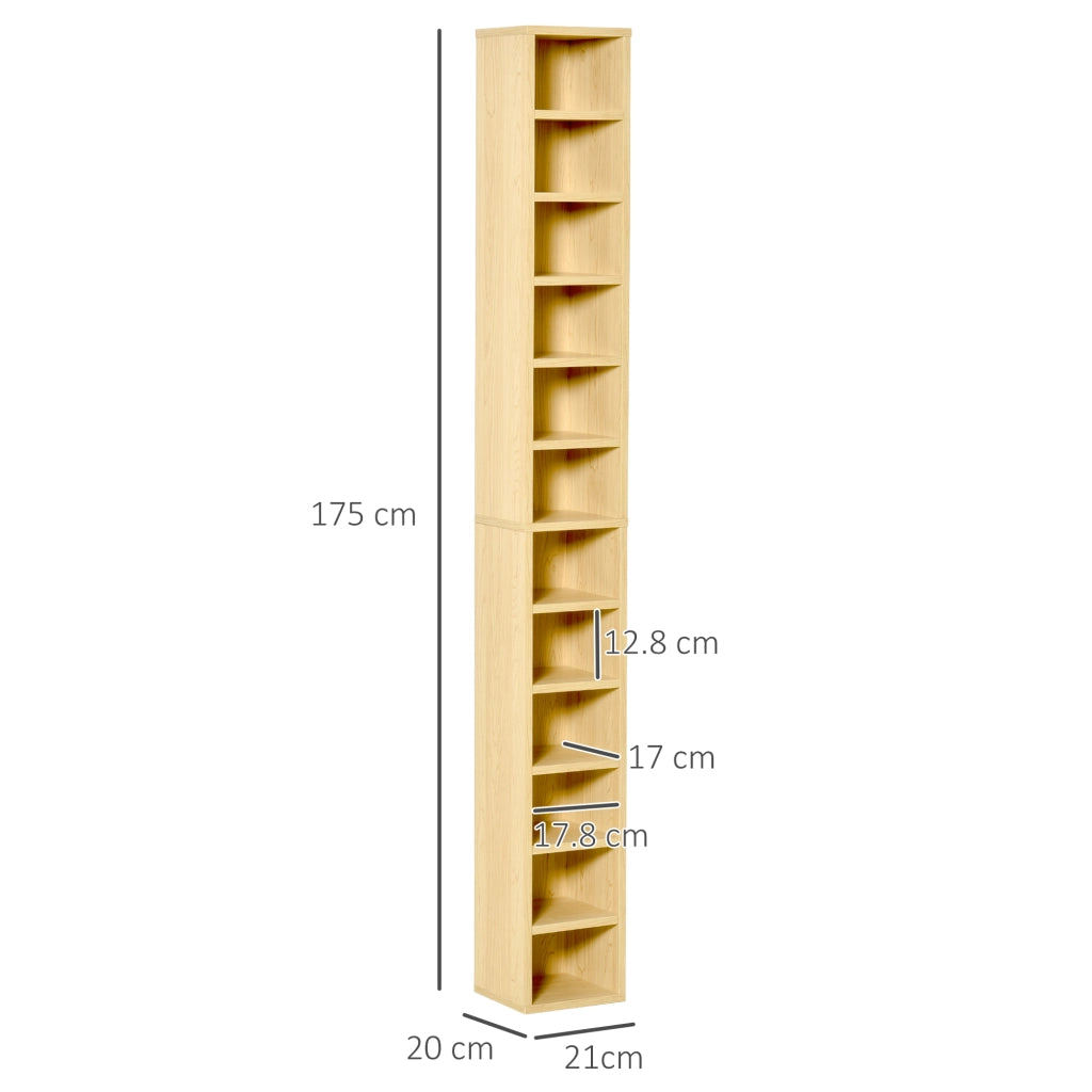 Mobile Libreria Porta CD a 12 Ripiani per 204 CD, in MDF e Truciolato, 21x20x175 cm, color Legno