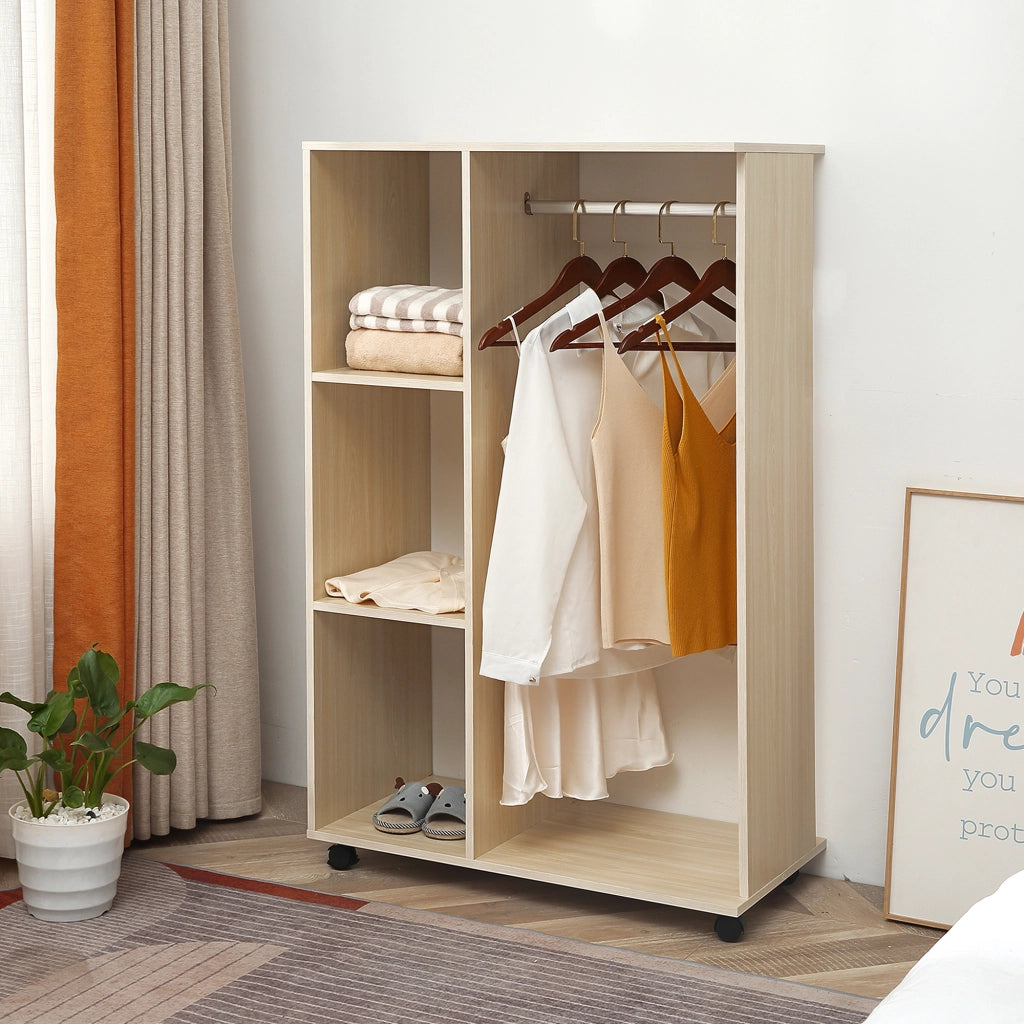 Stand Appendiabiti con 3 Ripiani e Barra Attaccapanni per Vestiti, 80x40x128 cm, Beige