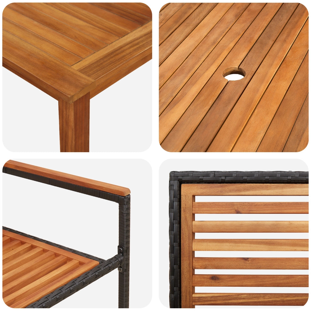 Set da pranzo da giardino 7 pezzi  in Polyrattan nero con Acacia