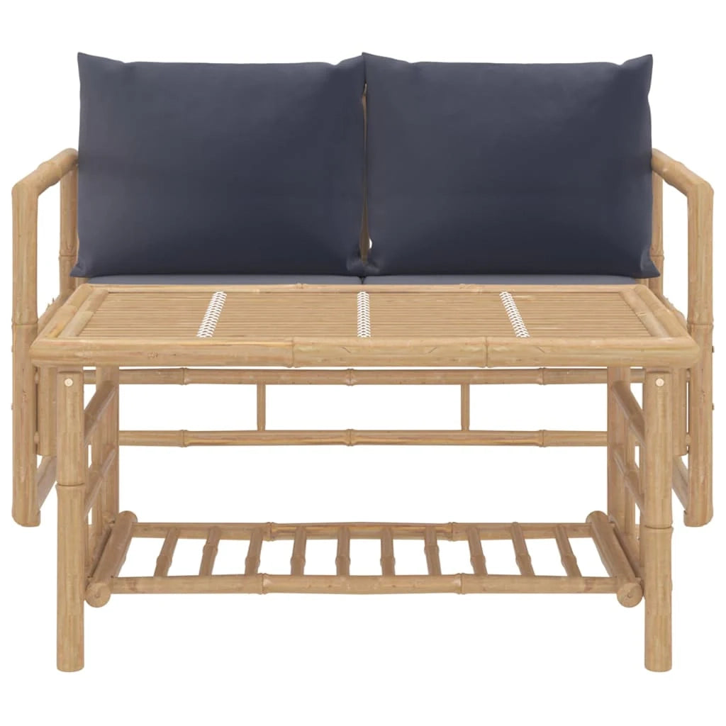 Set di mobili da giardino mobili da esterno set da 2 pezzi con cuscini in bambù grigio scuro 02_0015890