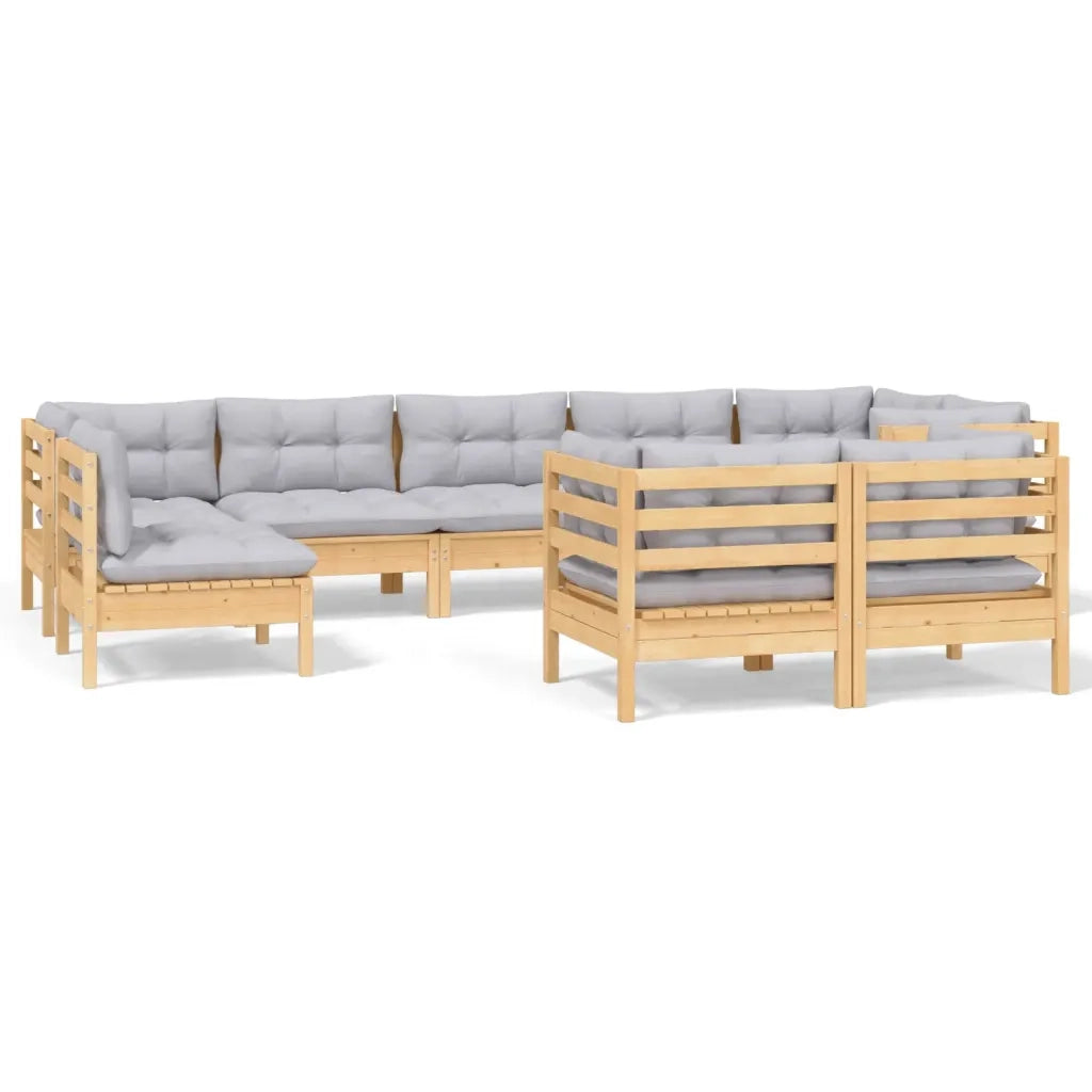 Set Divani da Giardino 9 pz con Cuscini Grigi Massello di Pino 3096525