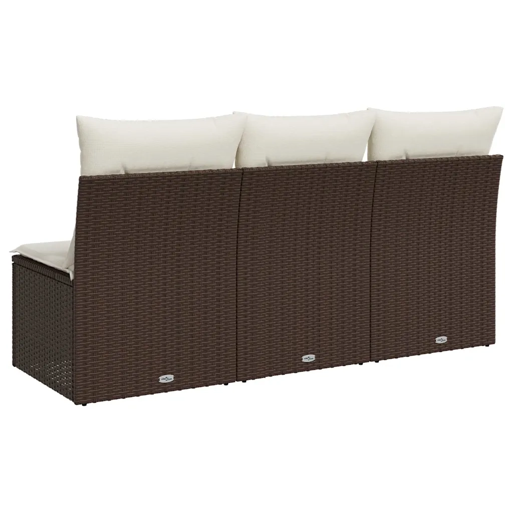 Divano da Giardino a 3 Posti con Cuscini-Sofa da Giardino-Divano da esterno in Polyrattan Marrone 924820