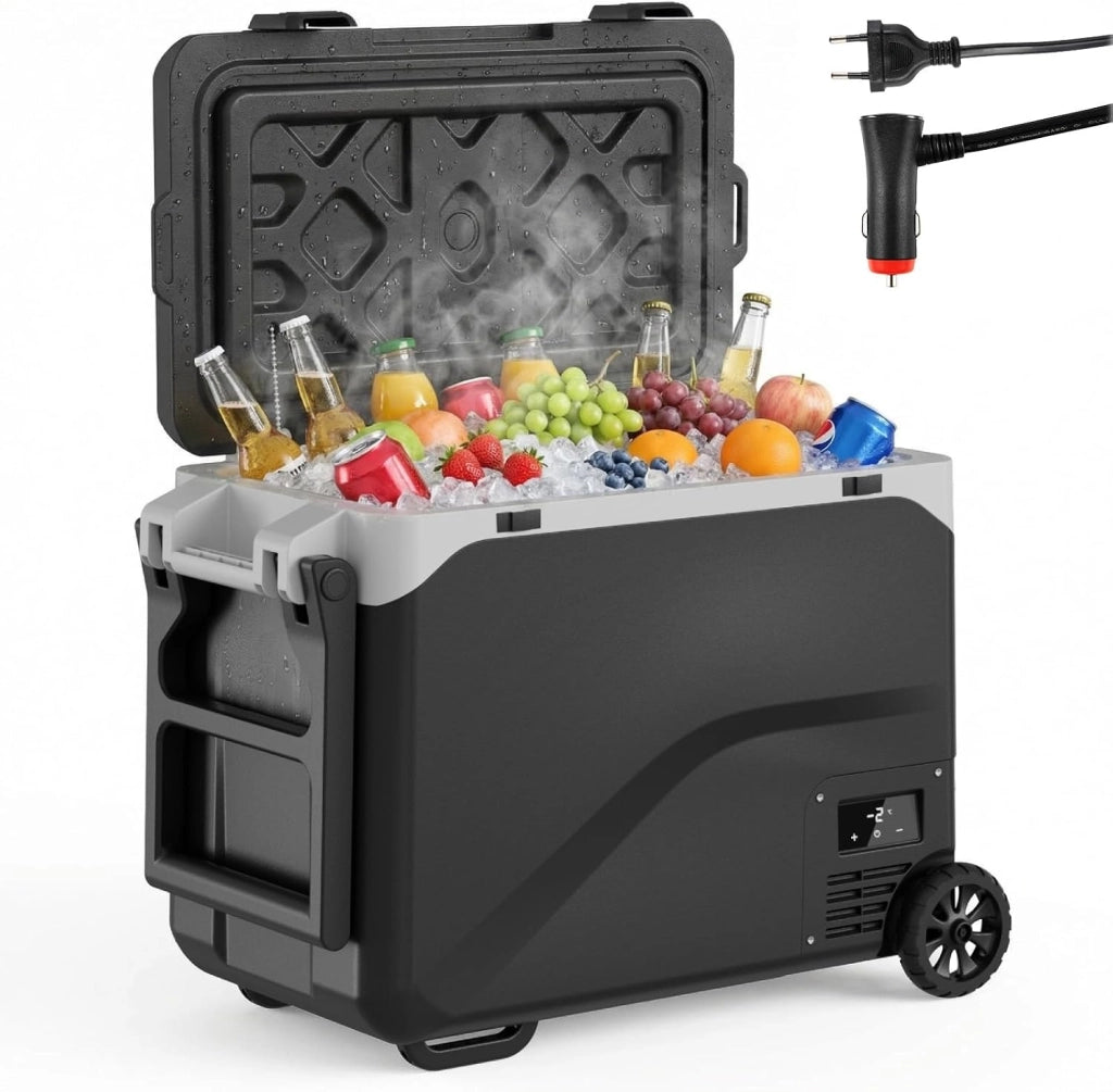 Frigorifero a Compressore 51L, Fino a -20°C, con Ruote, Scala Misura e Apriscatole, Modalità MAX/ECO, Frigorifero Auto DC 12/24 V, AC 100-240 V, Frigoriferi Portatile per Campeggio