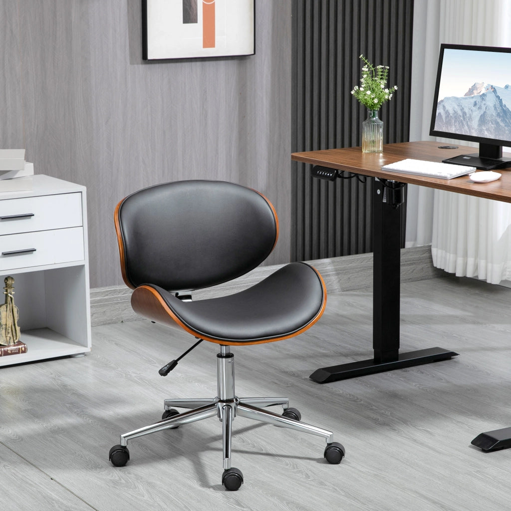 Sedia da ufficio vintage regolabile in altezza girevole 360¡ã ¨C zephmum ¨C legno di pioppo rivestimento sintetico 53x53x77-87 cm