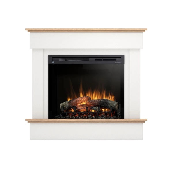 Camino Elettrico Riscaldante Da Pavimento Autoportante a LED - 28" - Bianco opaco / Rovere chiaro - 111,5 x 102 x 33,5 - TORMES