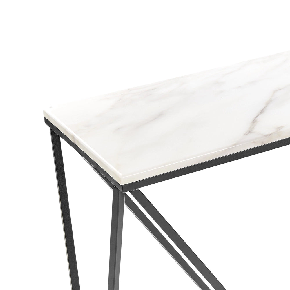 Tavolo consolle rettangolare in MDF e metallo effetto marmo bianco e nero stile moderno glam