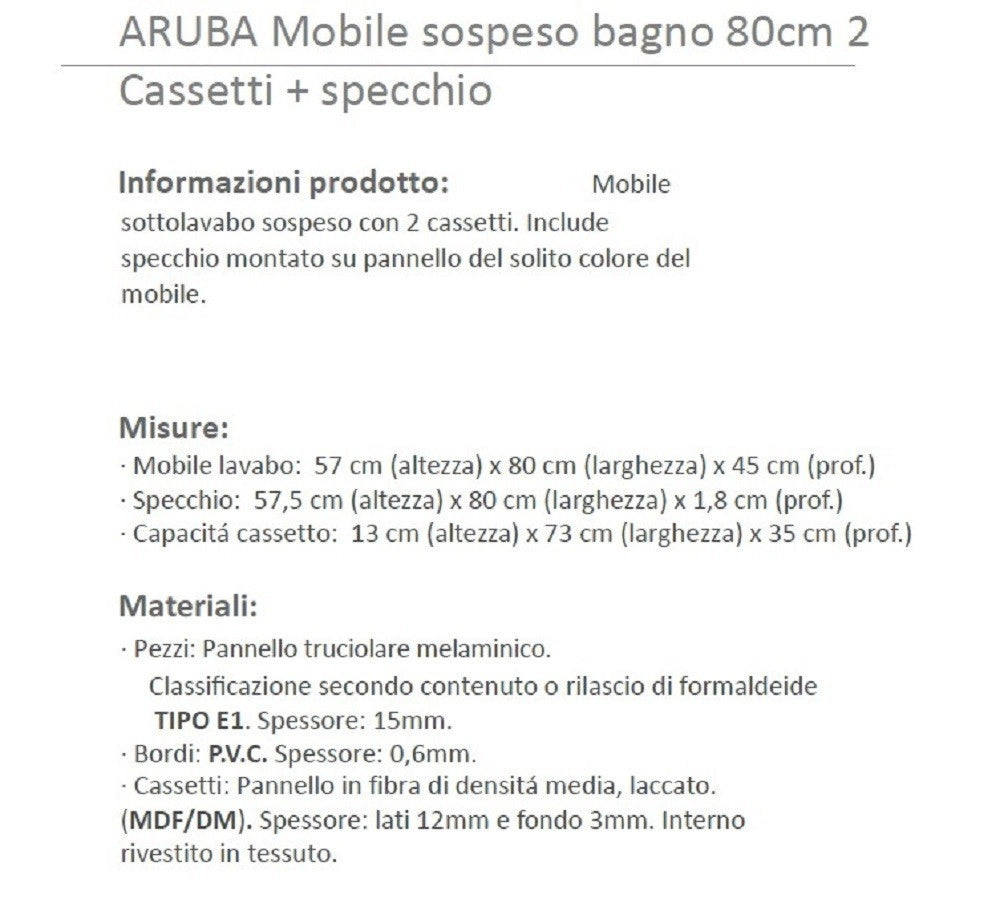KIT MOBILE BAGNO ARUBA 2 CASSETTI CM.80X45X57H FINITURA CEMENTO