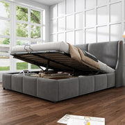 OKWISH Letto Contenitore 140×200 cm, Letto Matrimoniale con Sollevamento Idraulico, Testiera a Orecchie e Rete, senza Materasso, Velluto Grigio
