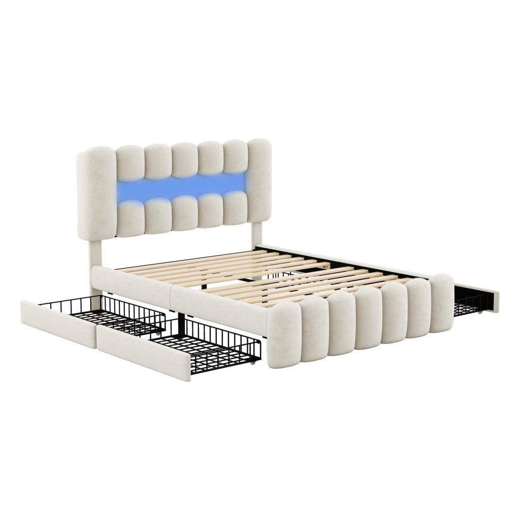 letto imbottito velluto beige 160 x 200 cm
