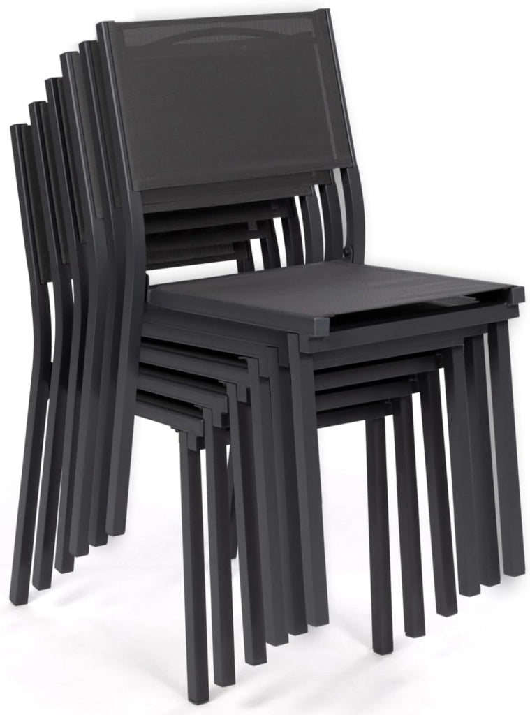 Set di 6 sedie da giardino impilabili OLBIA in metallo e textilene, grigio antracite