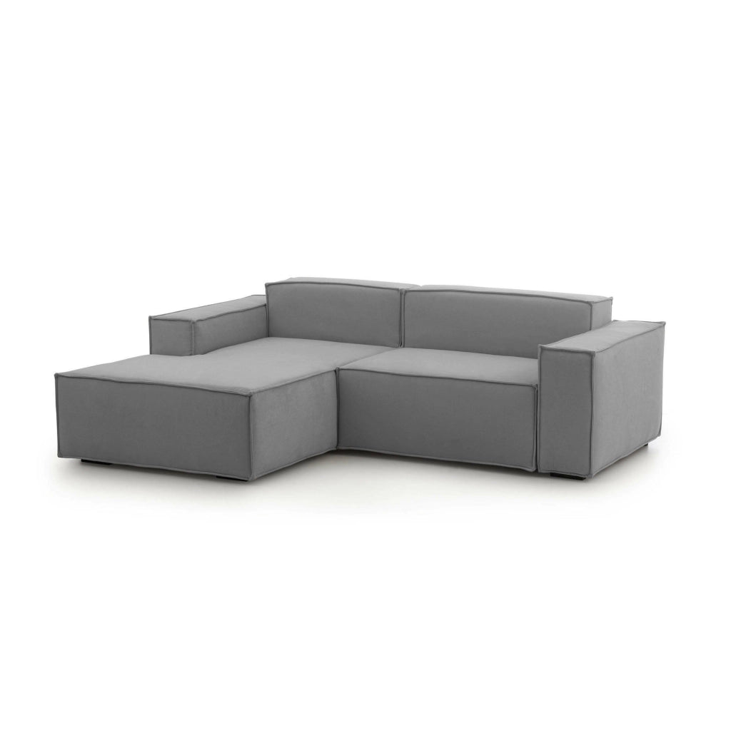Divano fisso Alhoa, Divano componibile a 2 posti con penisola sinistra, Made in Italy, SofÒ  moderno in tessuto, Cm 220x170h70, Grigio