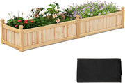 Letto da Esterno Rialzato in Legno, Fioriera Rettangolo con Divisorio, Sistema di Drenaggio, Fodera in Tessuto non Tessuto, Orto Rialzato per Giardino e Cortile, 227 x 59,5 x 40 cm (Naturale)