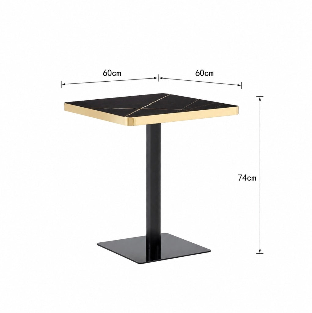 Tavolo quadrato da pranzo 60x60 cm effetto marmo nero con struttura in metallo