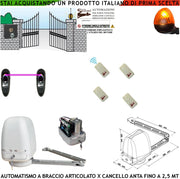 KIT MOTORE A BRACCIO ARTICOLATO 220/24 V PER CANCELLO AUTOMATICO 1 ANTA DA 0,5 A 2,5 MT CENTRALE 4 RADIOCOMANDI FARO SELETTORE 2 FOTOCELLULE