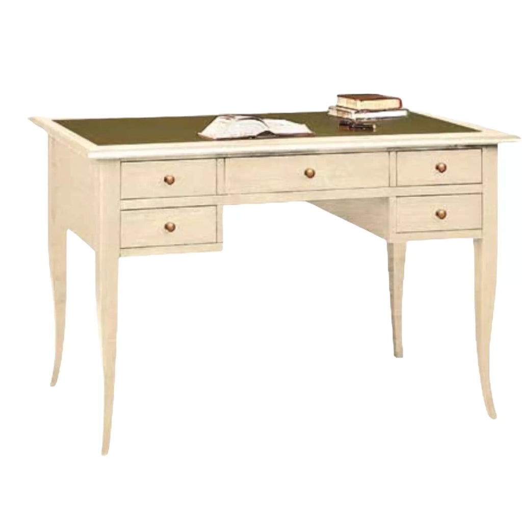 Scrivania arte povera inserto pelle legno avorio 150x65x81 - Mobili 2G