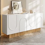 Sideboard 160x38x75 cm con 4 ante e ampio spazio contenitivo in pannello truciolare bianco e naturale