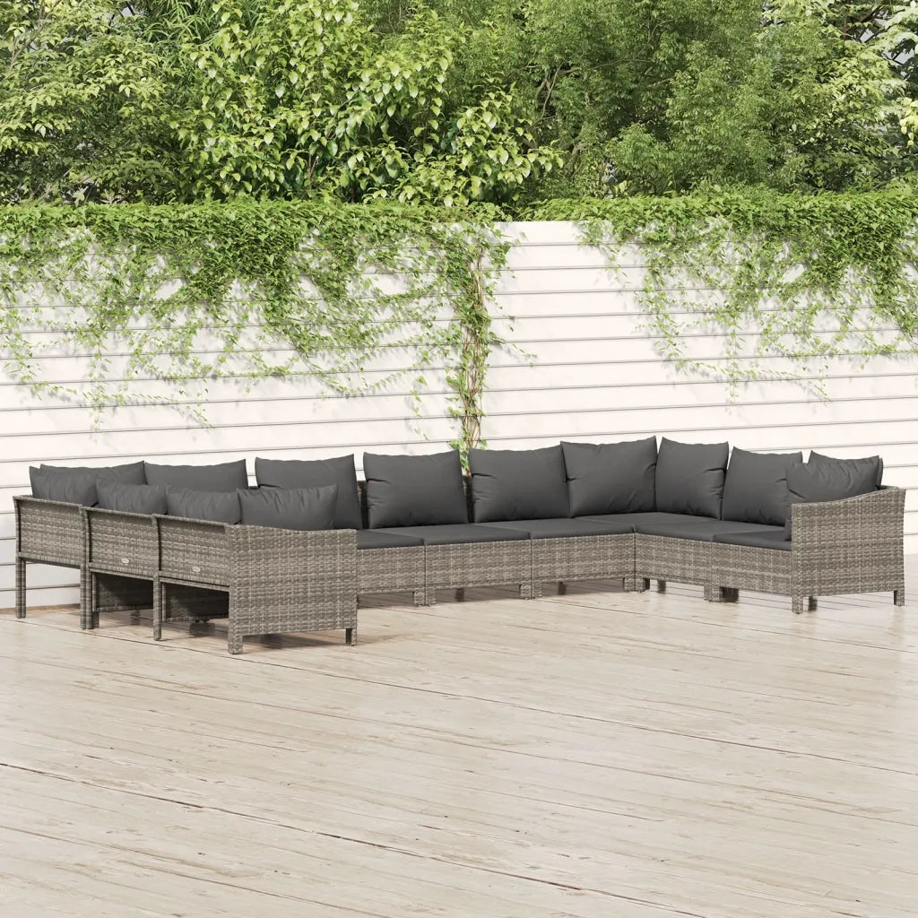 Set Divani da Giardino 10 pz con Cuscini in Polyrattan Grigio 3187306