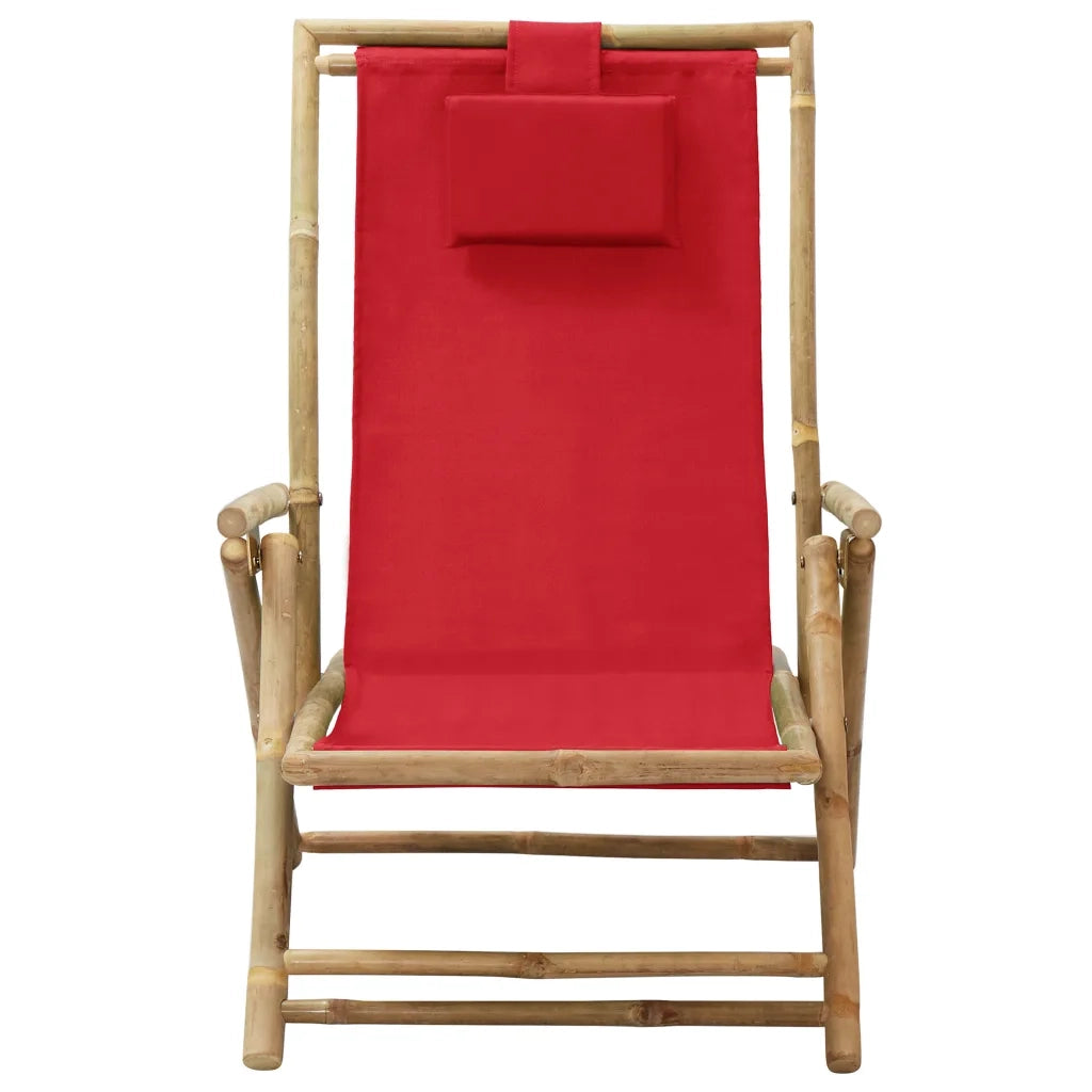 Sedia da Giardino | Sedia Relax Reclinabile Rossa in Bamb¨´ e Tessuto