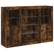 Buffet credenza cassettiera armadio mobile contenitore organizer per cucina soggiorno salotto con luci LED 3 pezzi legno ingegnerizzato marrone 02_0037207