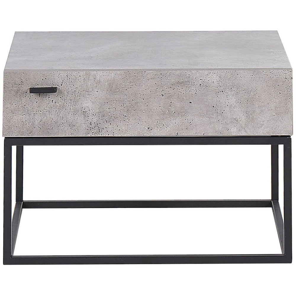 Comodino Effetto Cemento Grigio 1 Cassetto Portaoggetti Base in Metallo Nero Comodino Industriale