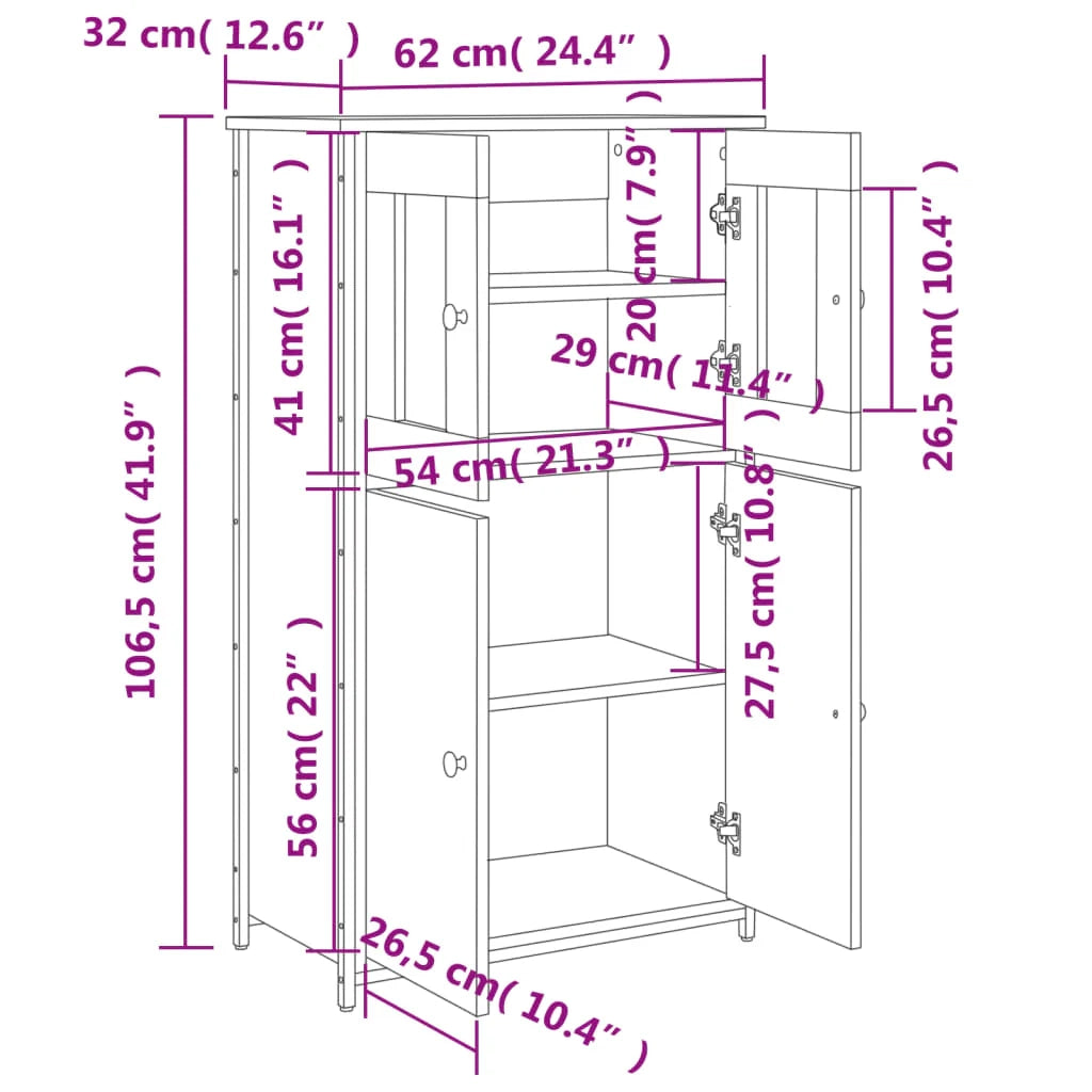 Buffet credenza cassettiera mobiletto mobile contenitore organizer cucina soggiorno salotto alto 62 x 32 x 106,5 cm legno ingegnerizzato marrone 02_0033380