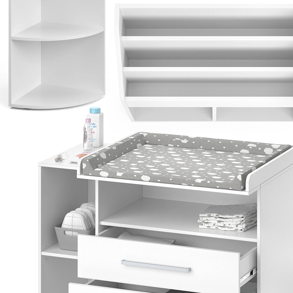 Vicco Set di mobili per bambini Bianco 3 parti, con fasciatoio, scaffale per giocattoli e libreria